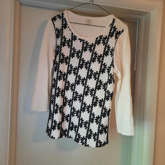 J. Crew Tops - J Crew Black and White Embroidered Top